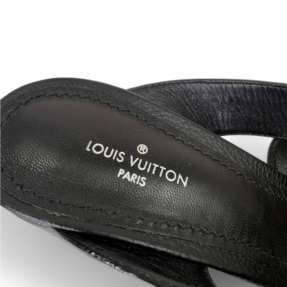 NEW LOUIS VUITTON LV Logo Black Leather Block Heel Sandals Mules IT36 - Picture 5 of 13